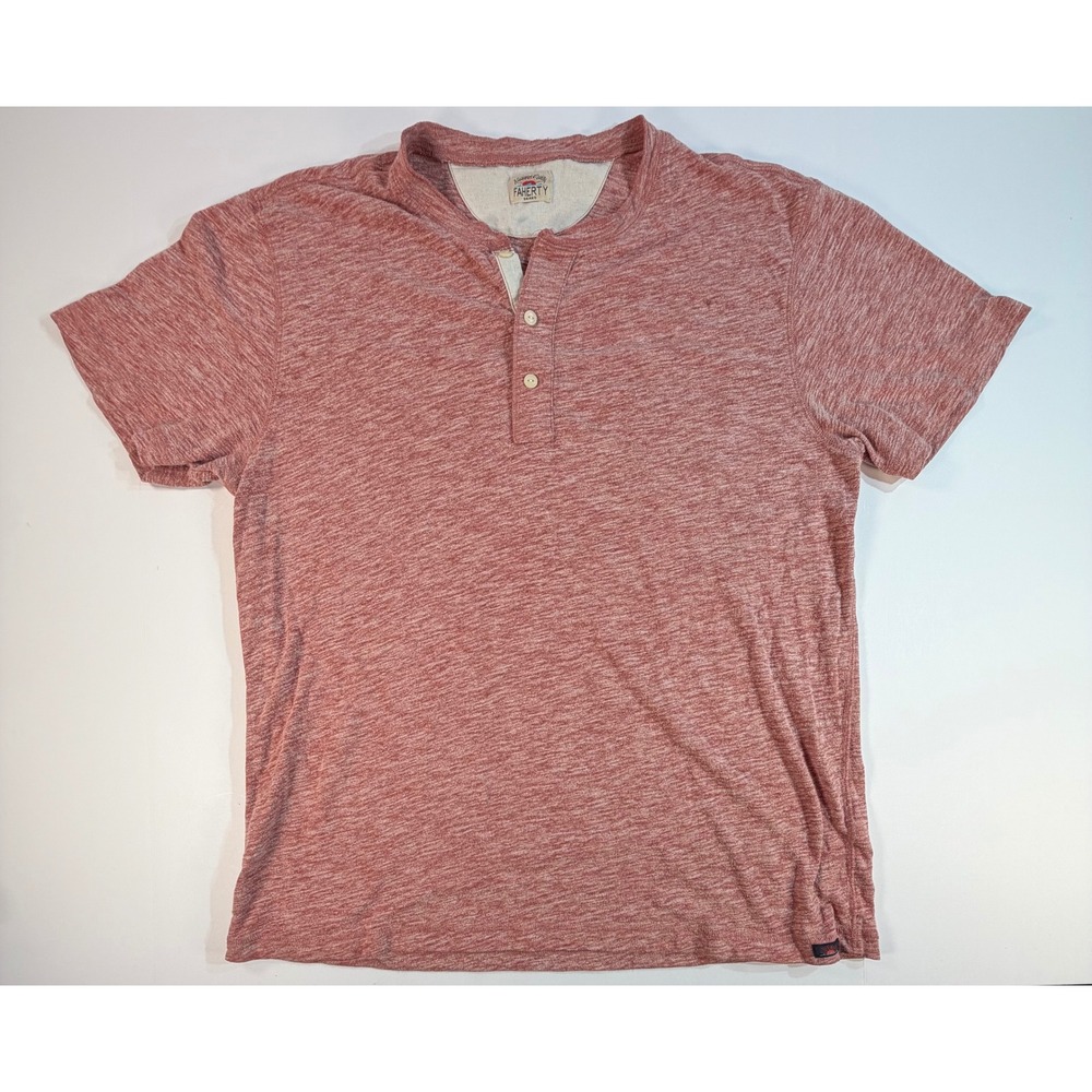 Faherty Brand Mens Short Sleeve Henley Shirt Heathered Red Marled Size XL
